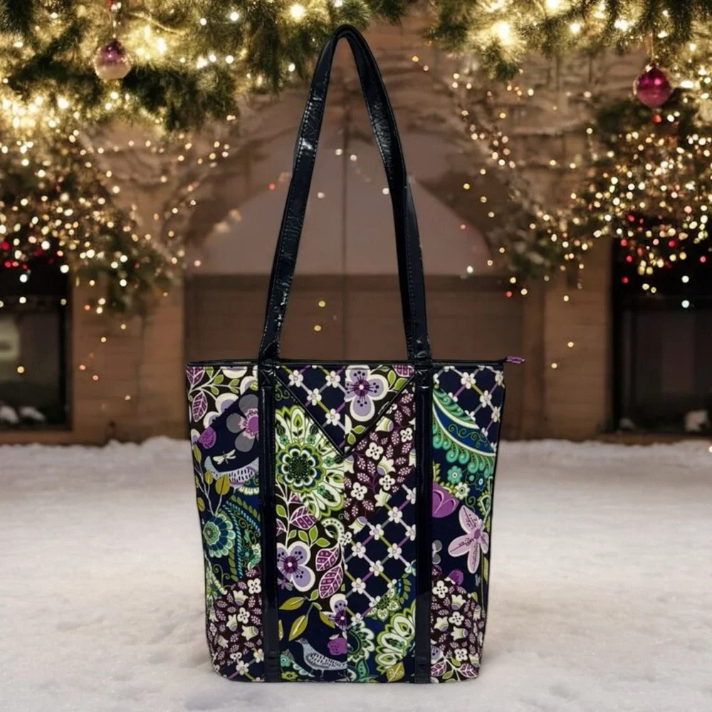 Vera Bradley Floral Nightingale Retired Purple Blue Birds Shoulder Tote Purse
